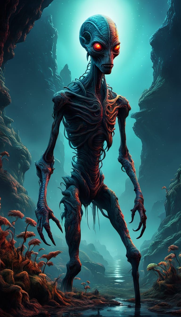 Eerie Alien Nightmare Creature in Hyperrealism