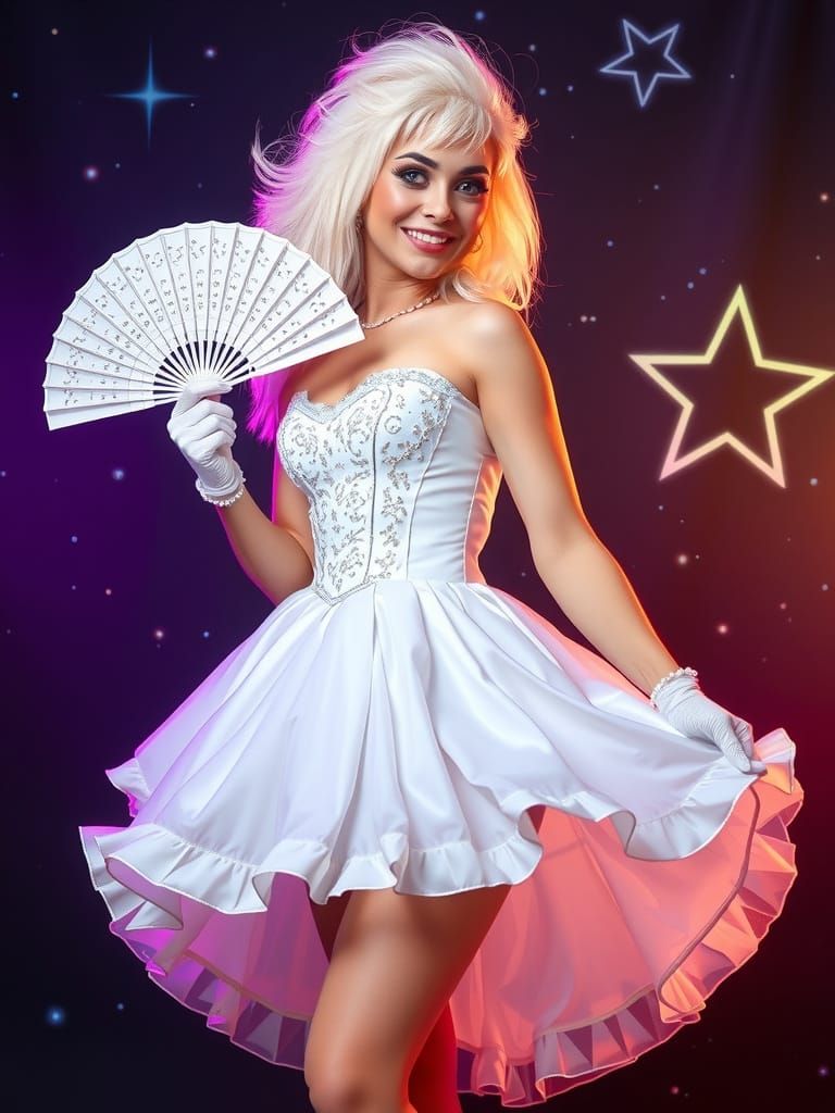 Electric 80s Beauty Reigns in Glittering Corset and Mullet