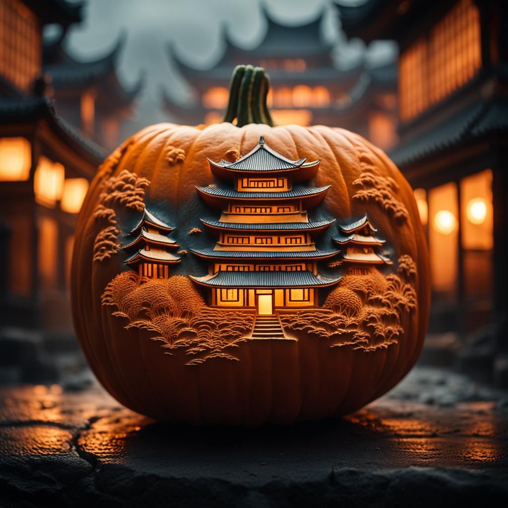 Ancient Japanese City Carved into Pumpkin