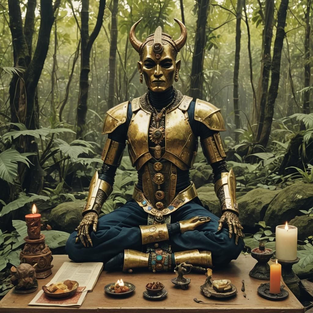 Lovecraftian Rococo Priestess with Tiki Elements