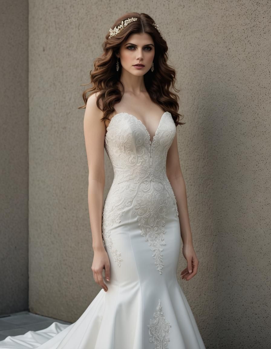 Alexandra Daddario in Mermaid Wedding Gown