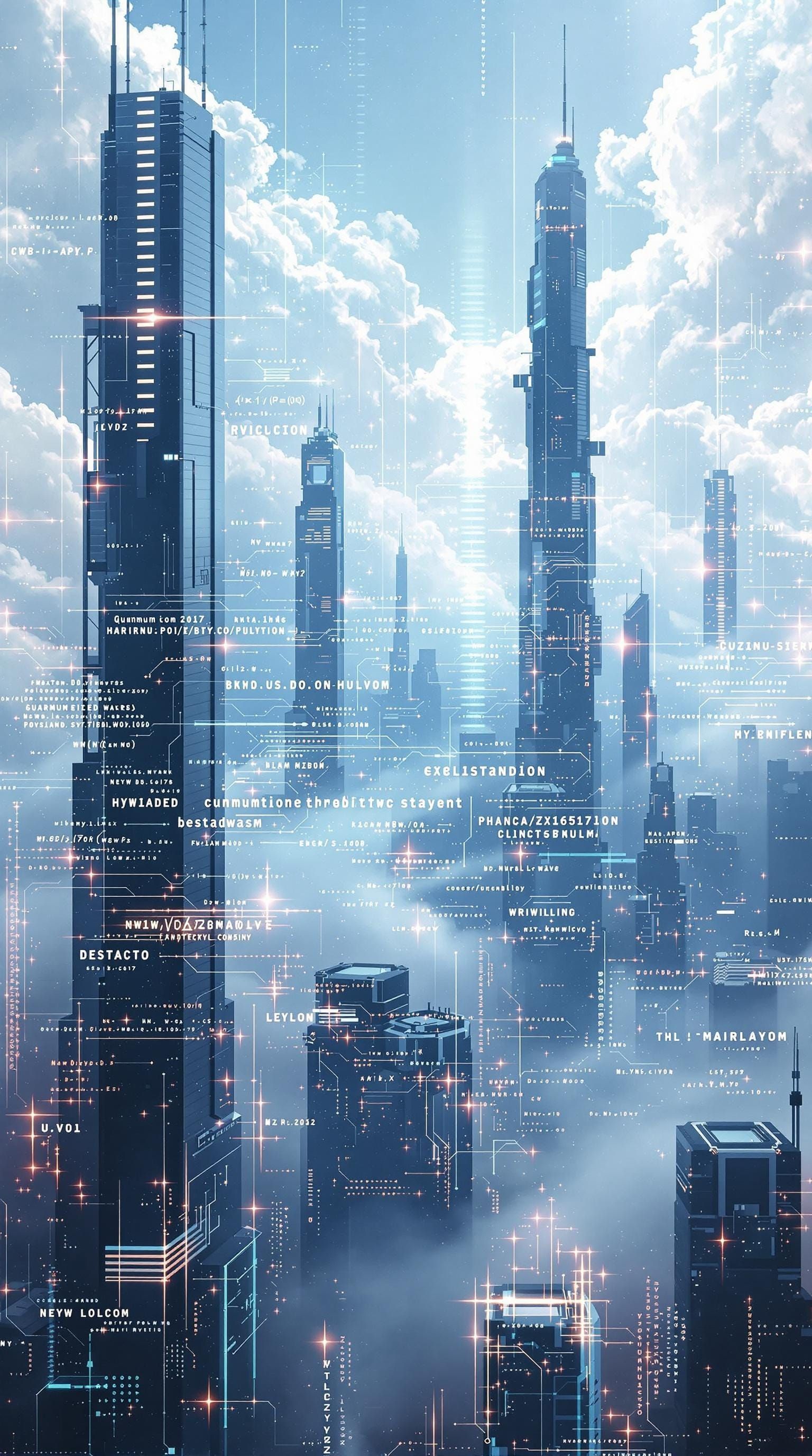 Futuristic Cityscape with Digital Glitch Overlays