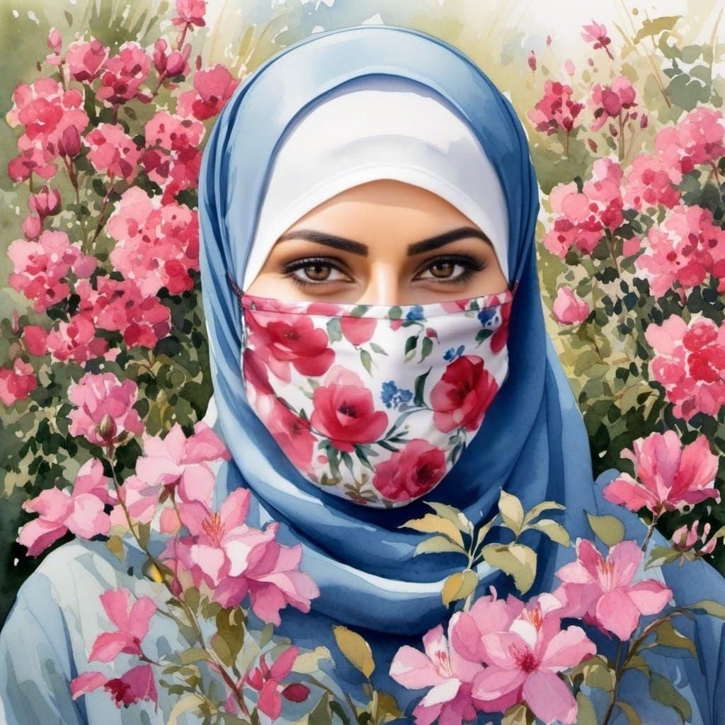Watercolor Portrait of Swedish Woman in Hijab