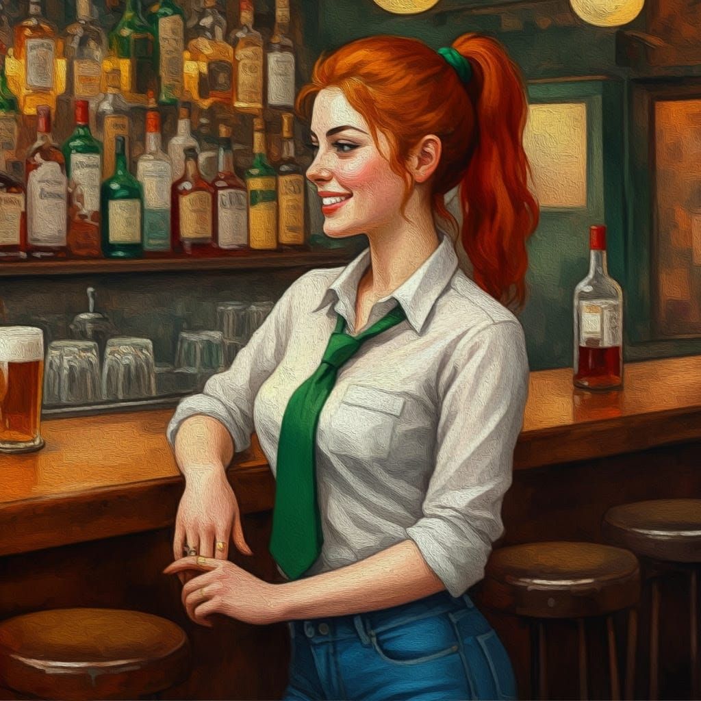 Sensual Irish Pub Scene in Post-Impressionist Style