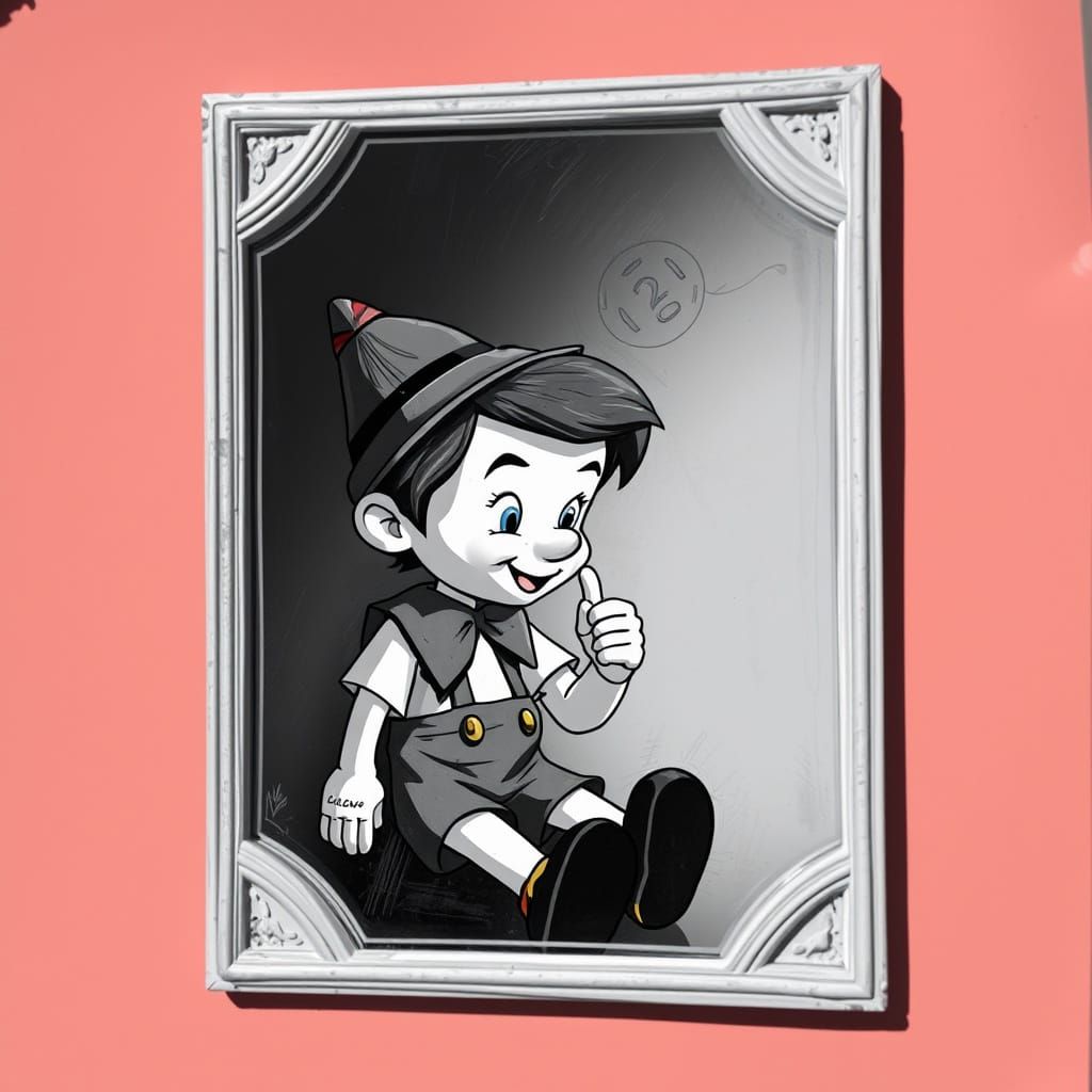 Surreal Pinocchio Reflection Through the Mirror