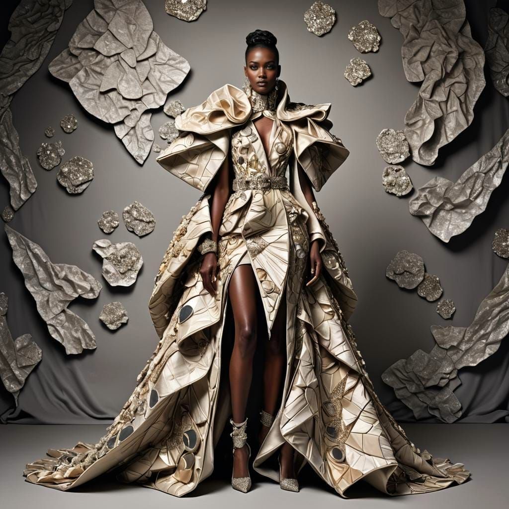 Runway Model Showcasing Modern and Vintage Fashion