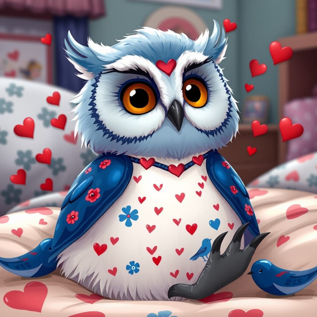 Baby Owl in Royal Blue Gown, Disney Style
