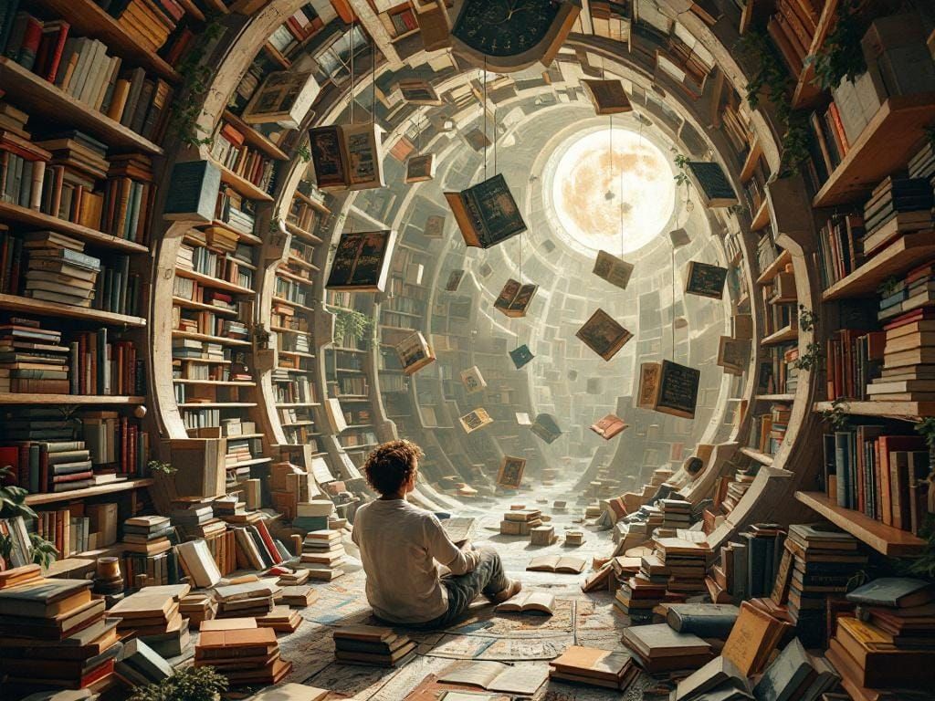 Cosy Floating Cubby in an Eternal Library Under Profoundly L...