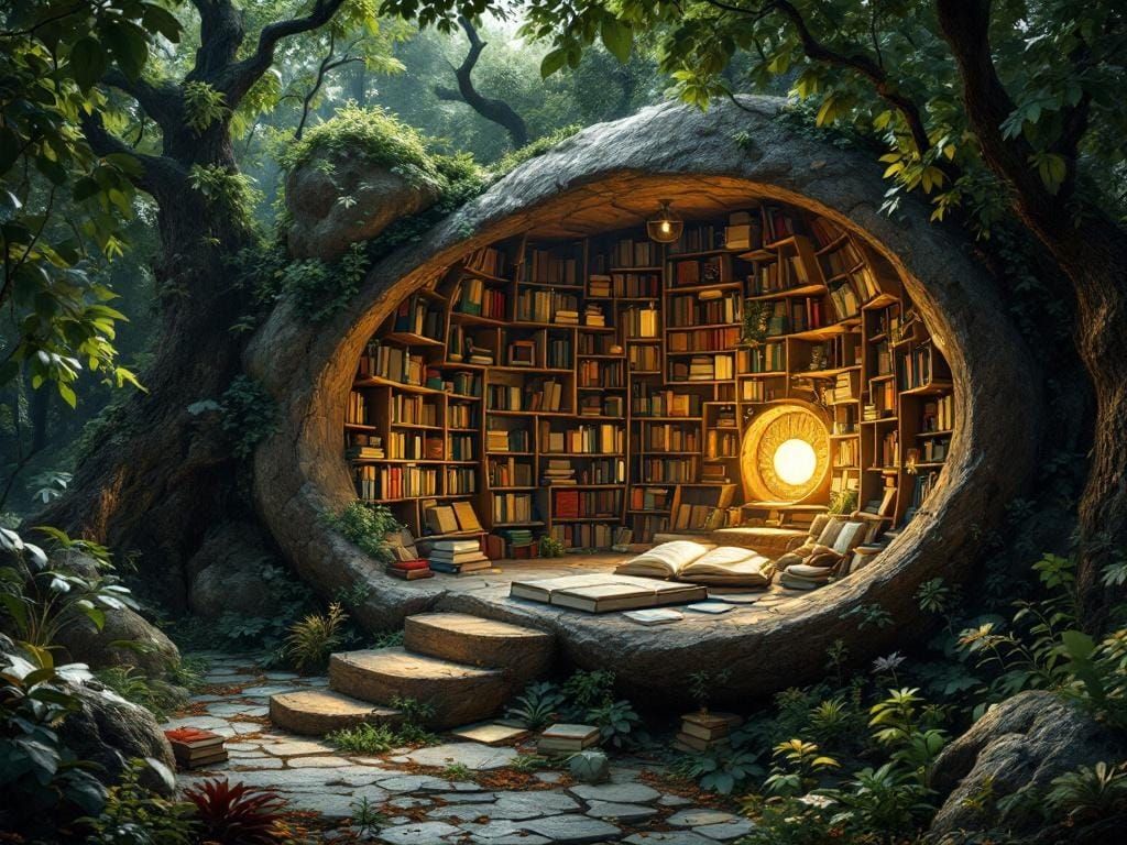 Cosy Floating Cubby in an Eternal Library Under Profoundly L...