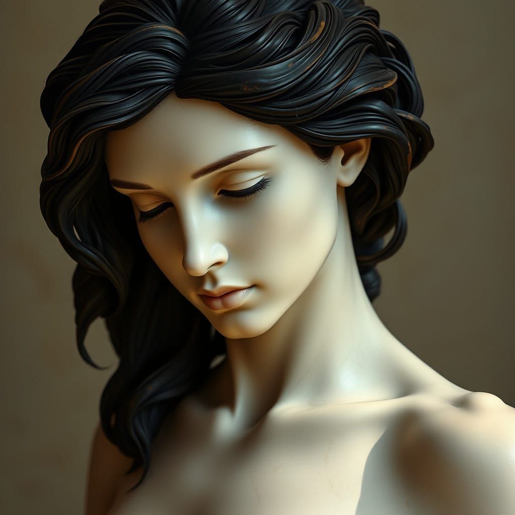 Classical Marble Statue of a Serene Nubian Woman