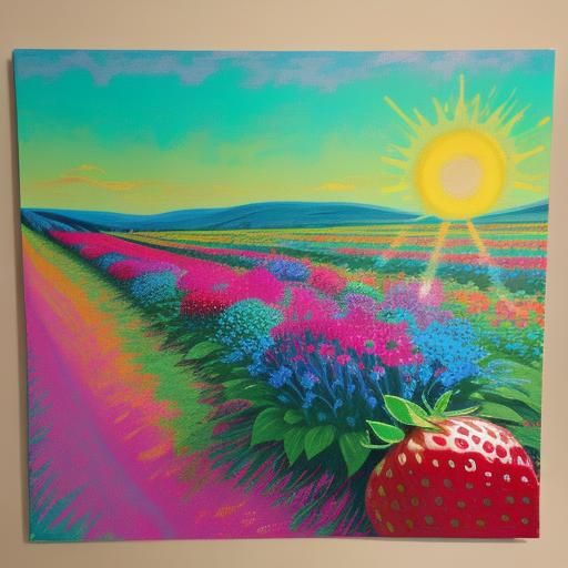 Fluorescent Hedgehog in Strawberry Field as Oil Painting