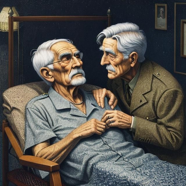 Veteran's Deathbed Surrounded by Spirits: Pointillism