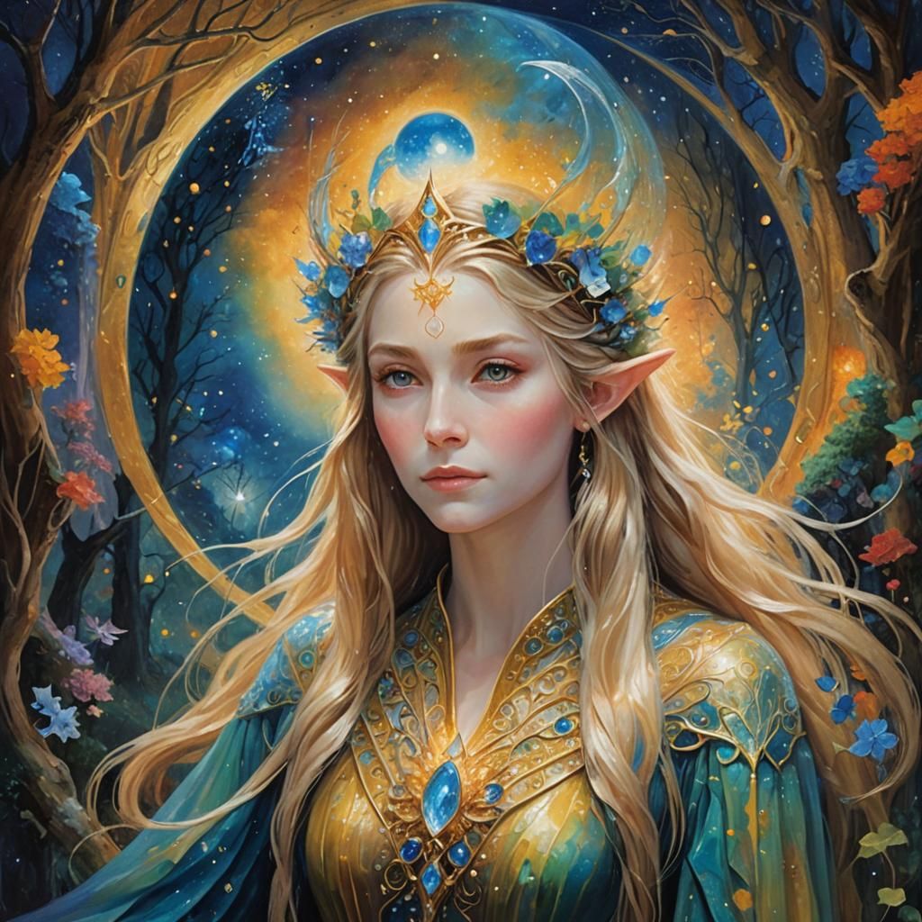 Ethereal Galadriel in Rivendell: Dreamlike Oil Painting