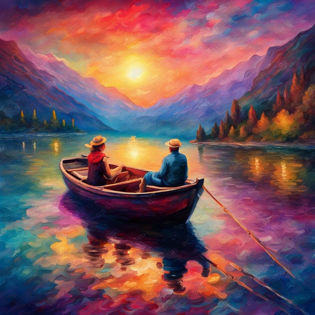 Impressionist Sunset Lake Romance in 8K Resolution