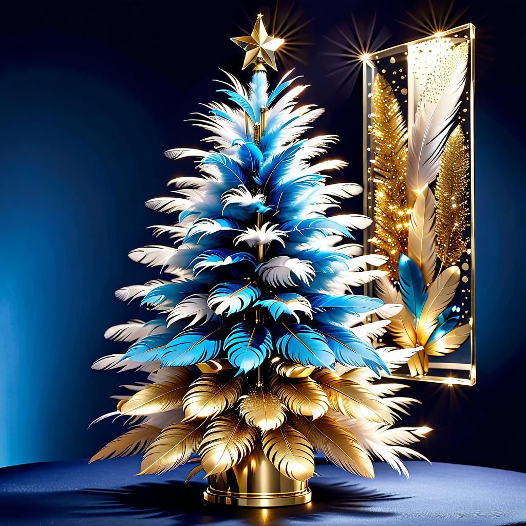 Feather Christmas Tree with Blue and Gold Glass