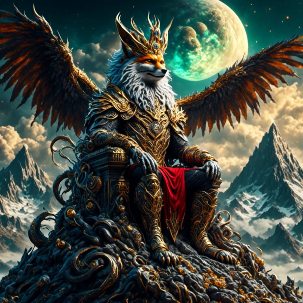 Regal Fox King on Mountain Throne