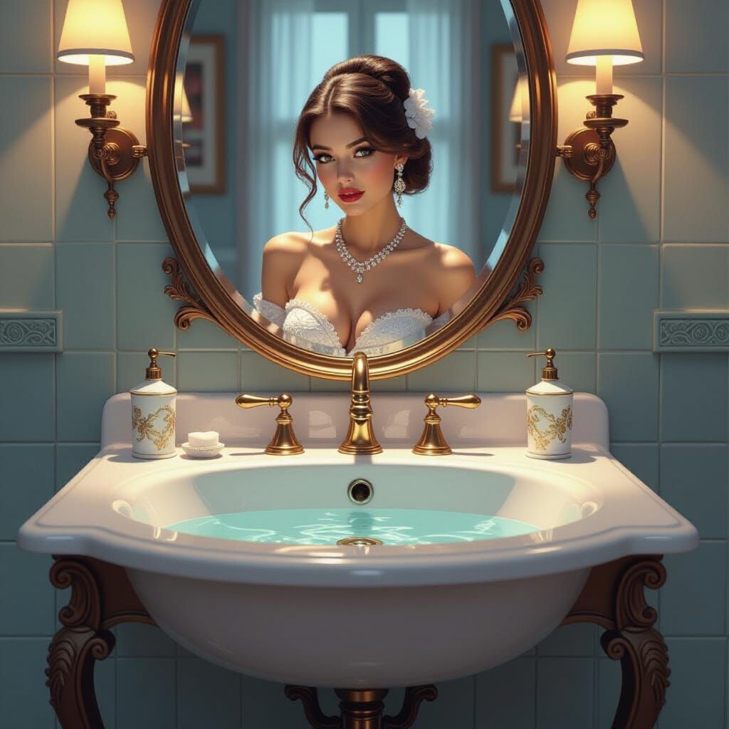 Fashionable Vanity Sink as a Lady with Jewelry Faucets