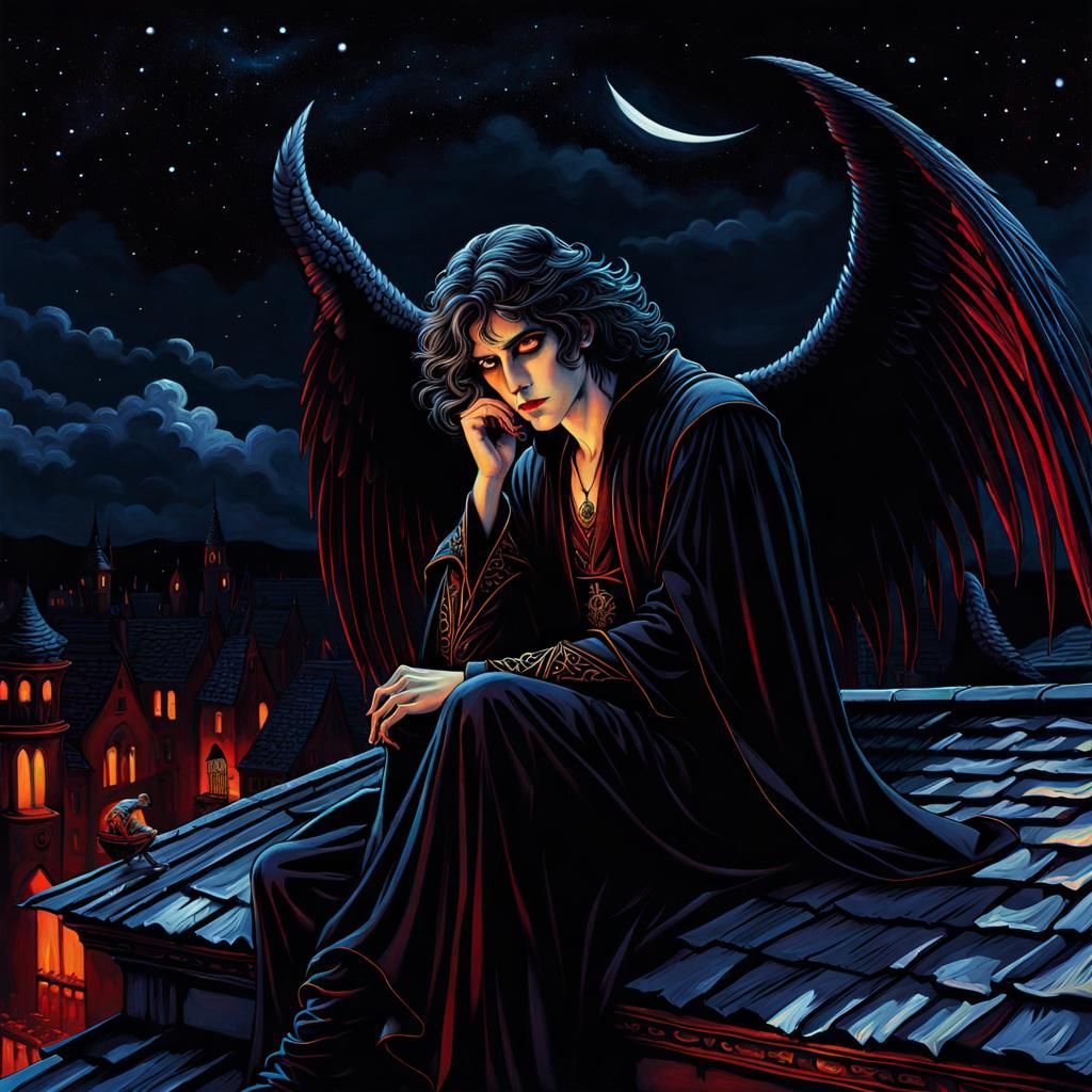 Emo Vampire Warlock on Rooftop in Gothic Style