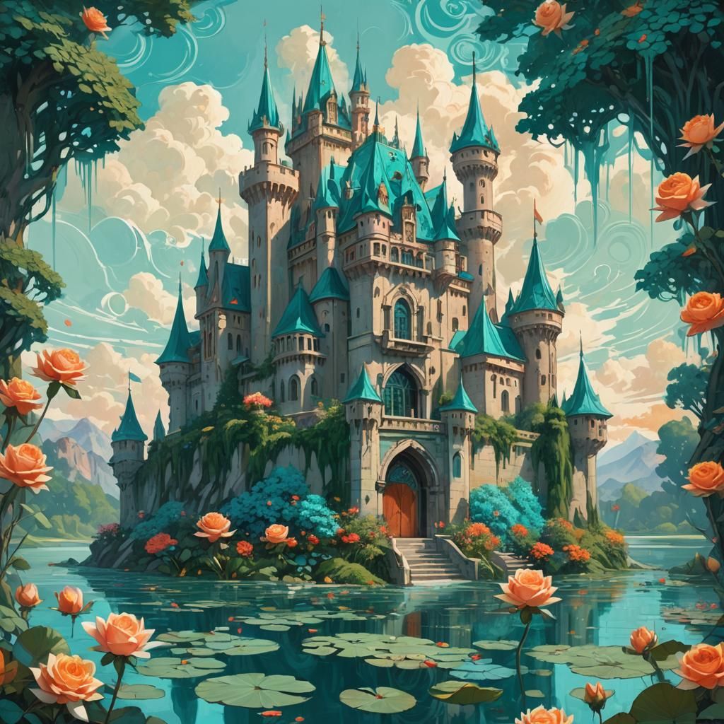Aqua Teal Rose Castle with Gentle Monster