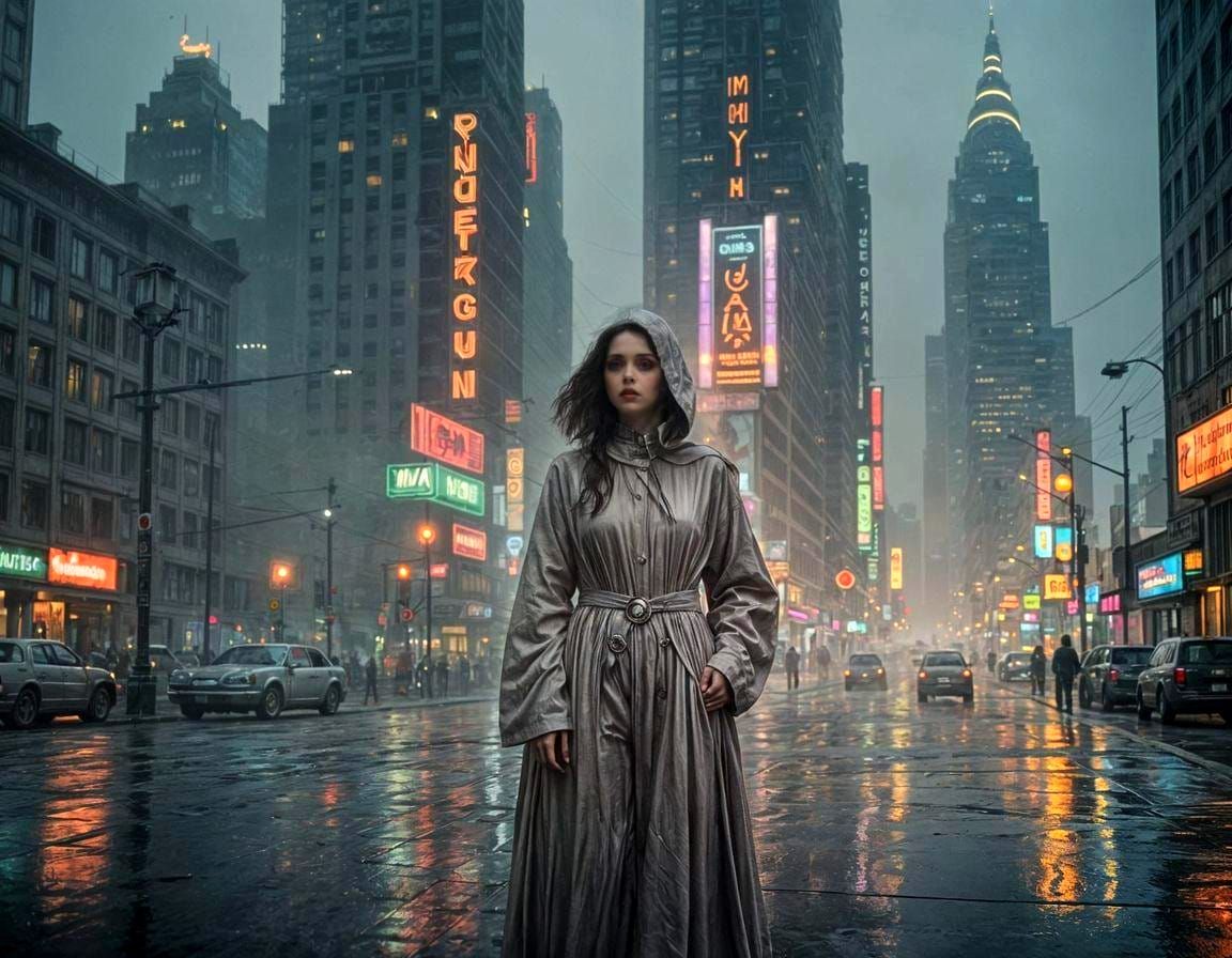Ethereal Portrait in Dystopian Retro Cyberpunk Style