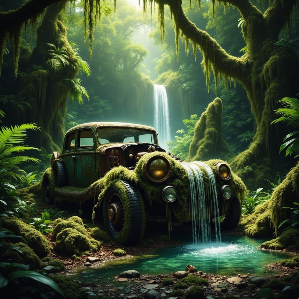 Rolls Royce in Jungle Clearing, Atmospheric HDR