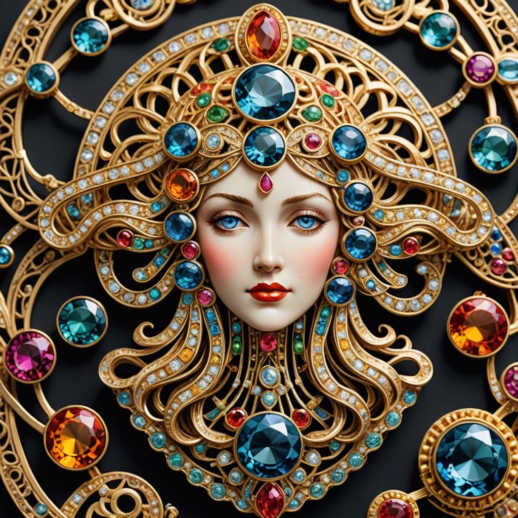 Luxurious Art Deco Brooch in Vibrant Colors