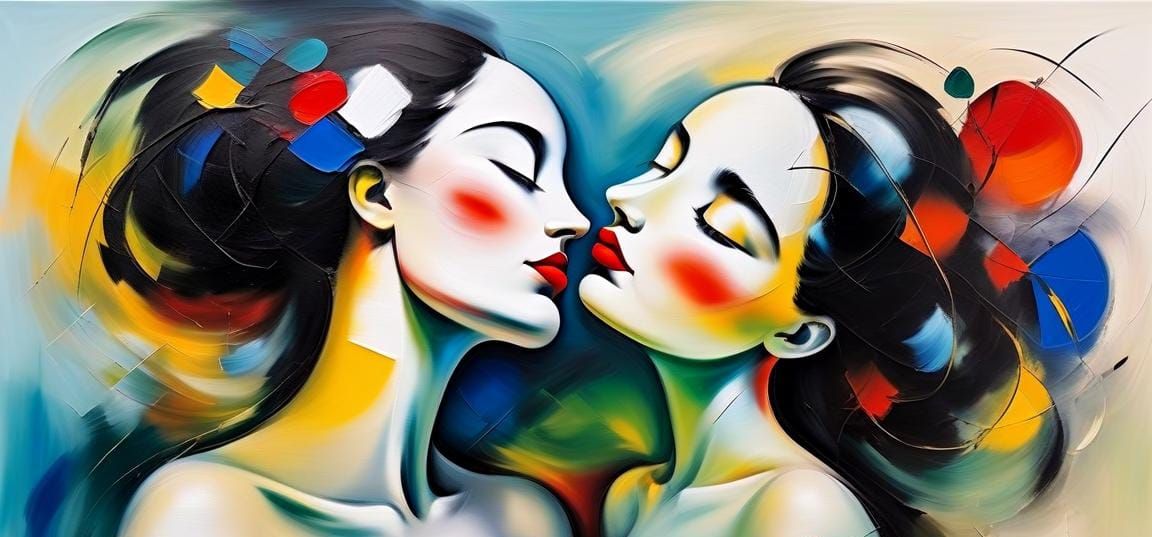 Vibrant Abstract Oil Painting of Sensual Love