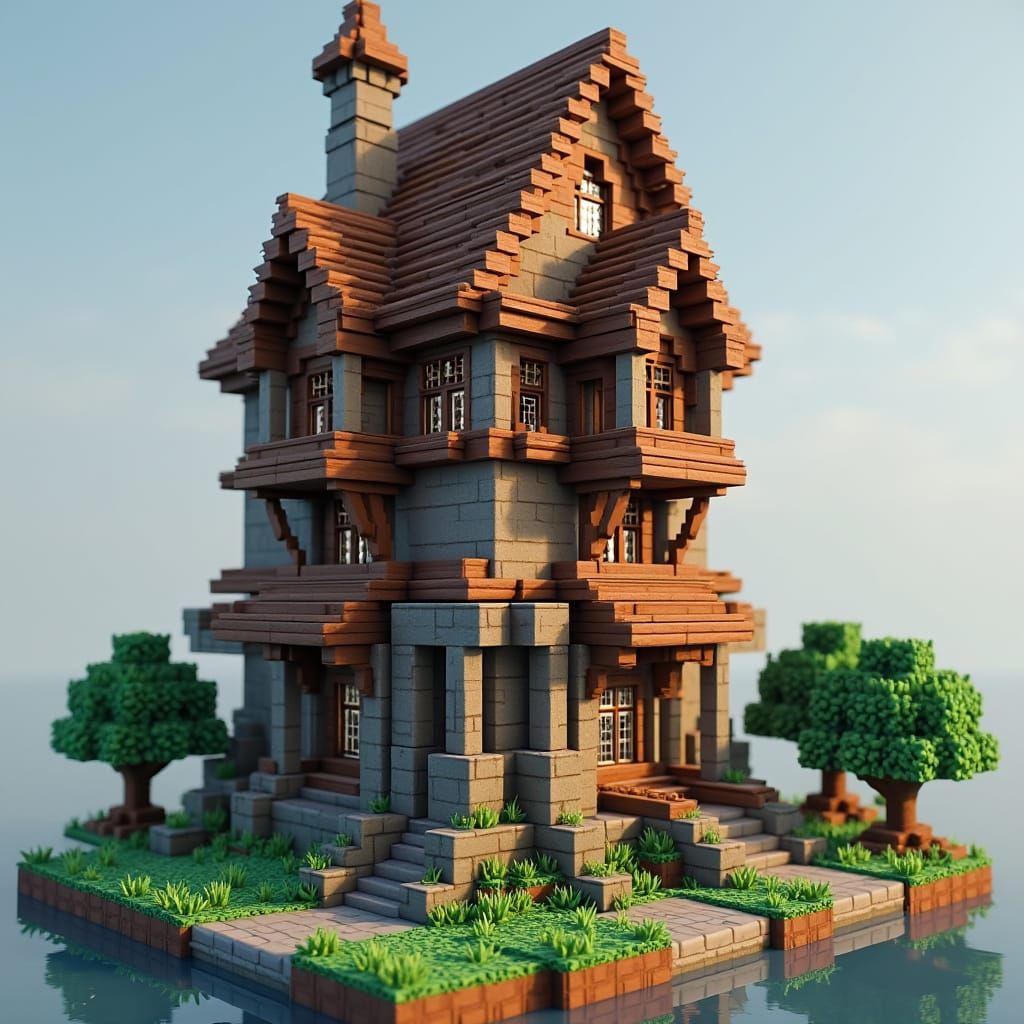 Minecraft Oak Tower in Blocky Pixel Art Style