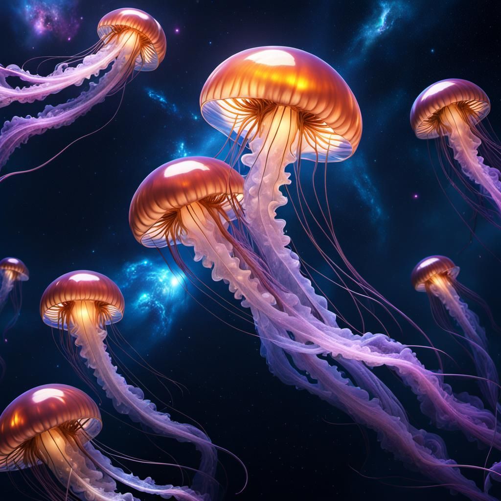 Jellyfish in Space Galaxy: Fantasy Concept Art