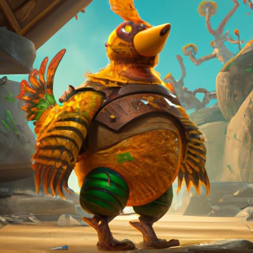Fantastical Chicken Man in Detailed Matte Painting