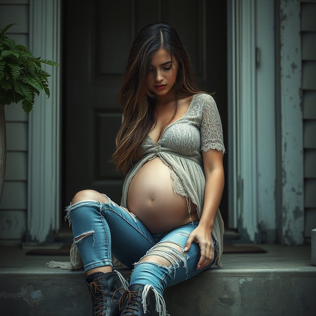 Grief-Stricken Pregnant Woman in HDR Digital Art