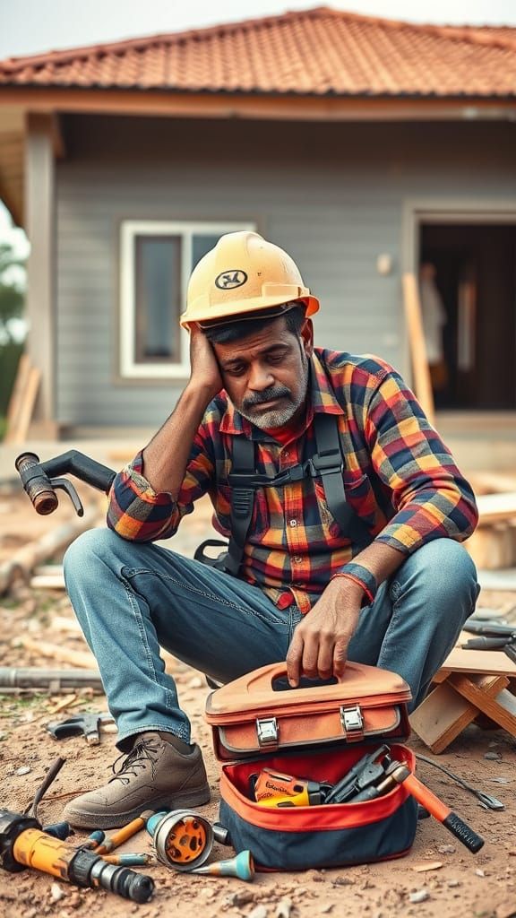 Frustrated Electrician on Construction Site: AI Generated Im...