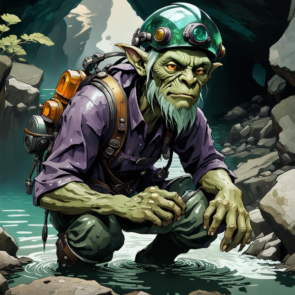 Goblin Geologist in a Futuristic Cave