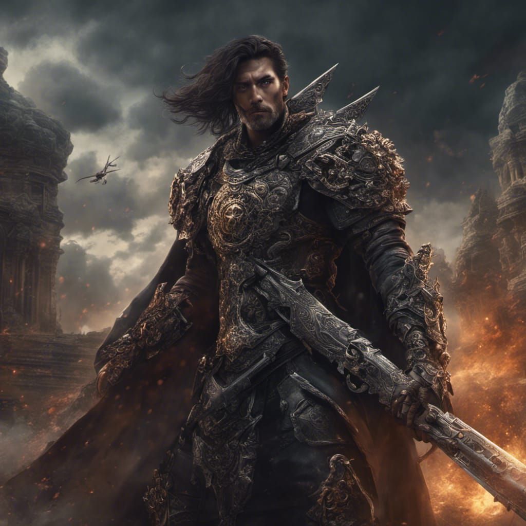 Epic Warrior with Chain Weapon in Digital Painting