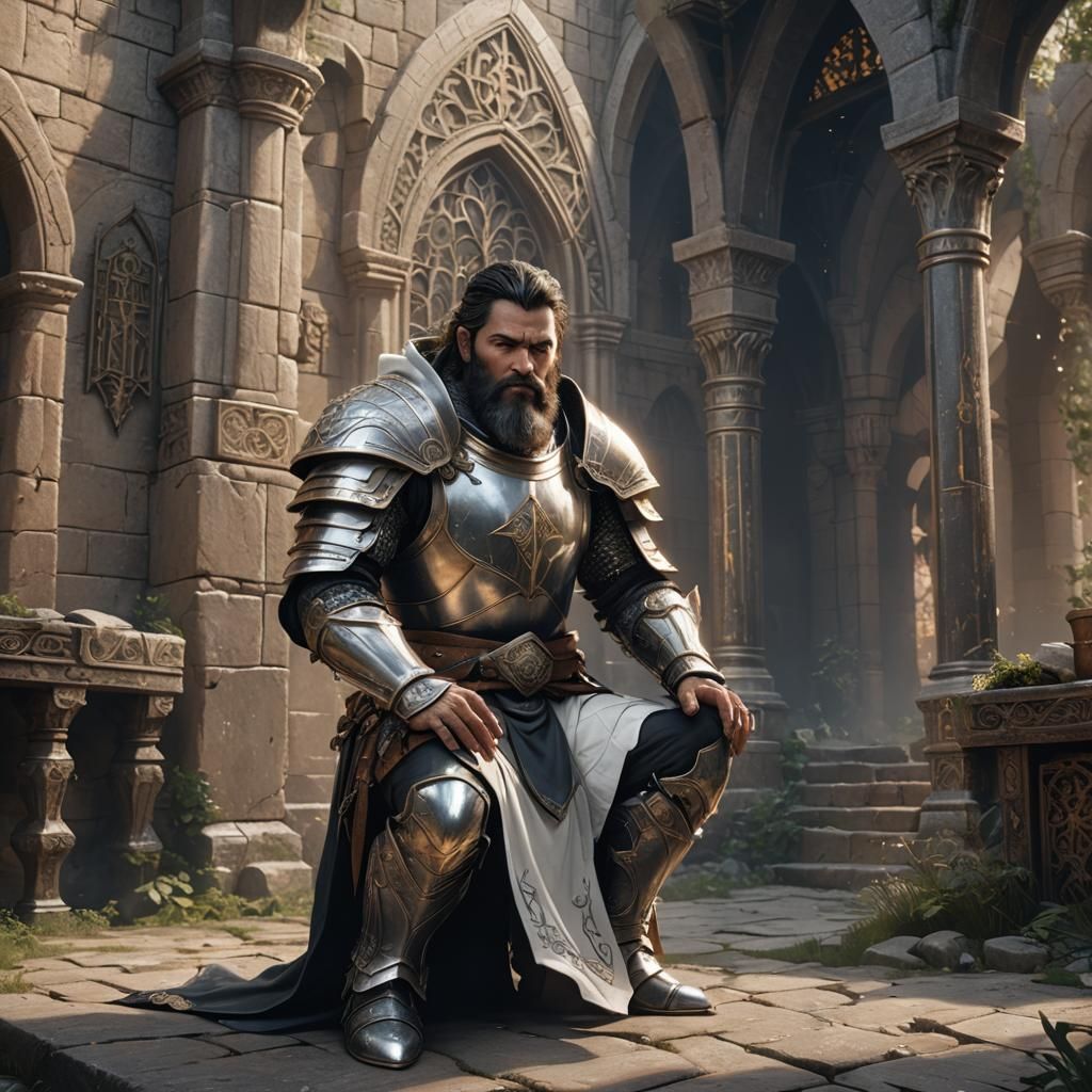Cleric in White Armor, Detailed Matte Painting