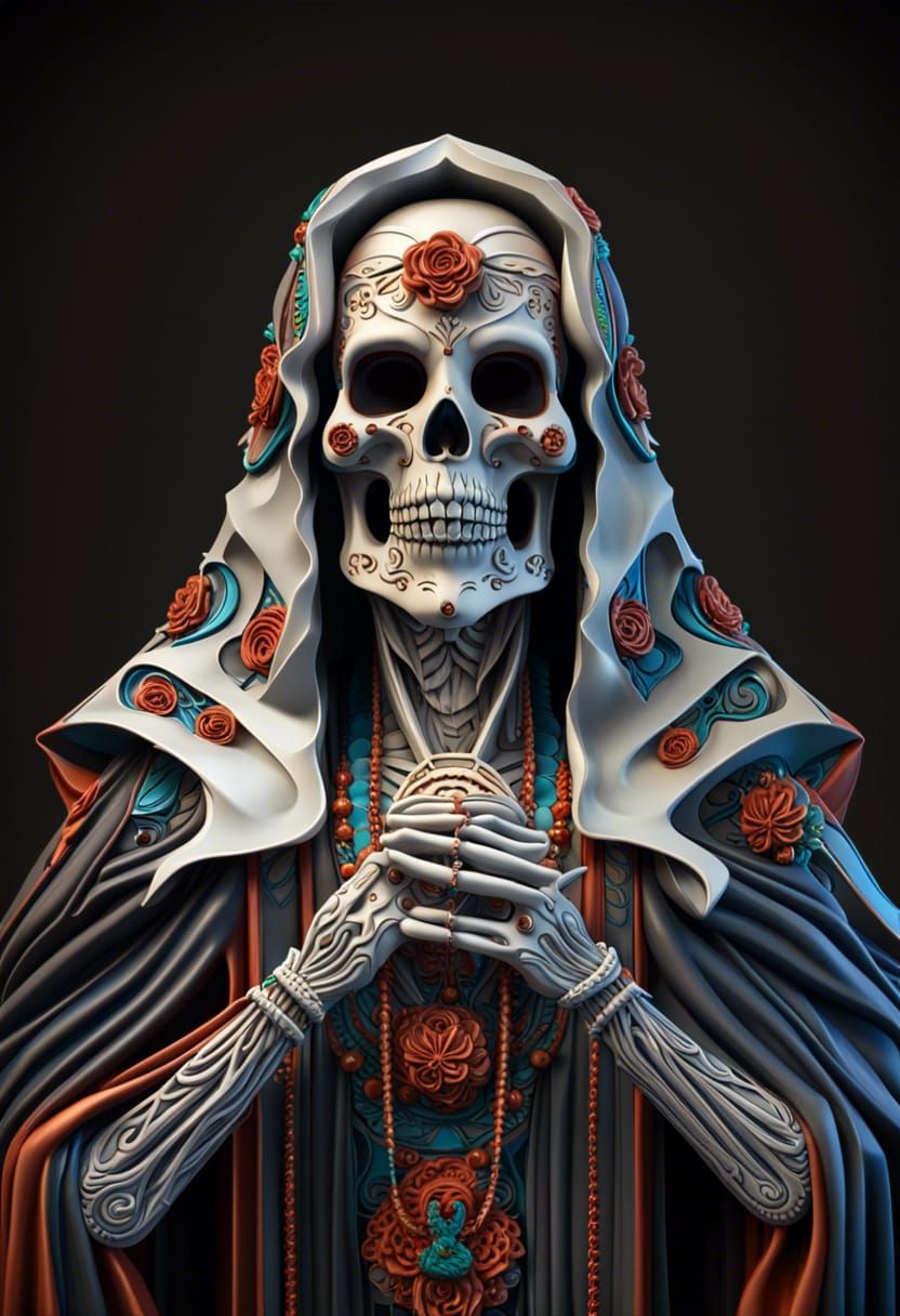 Santa Muerte 3D Statue Portrait in Hyperrealism