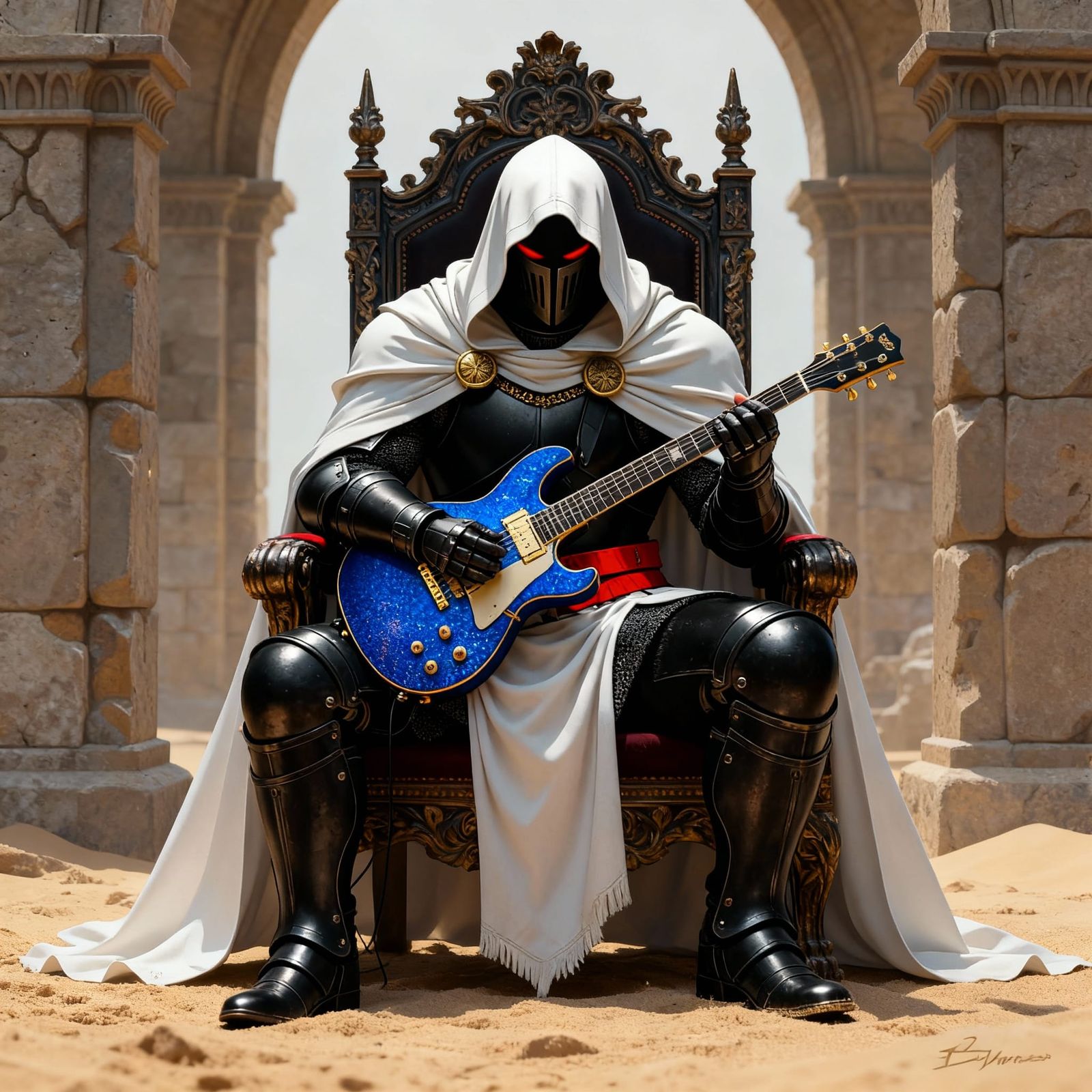 Celestial Guitarist Plays for Kneeling Knight