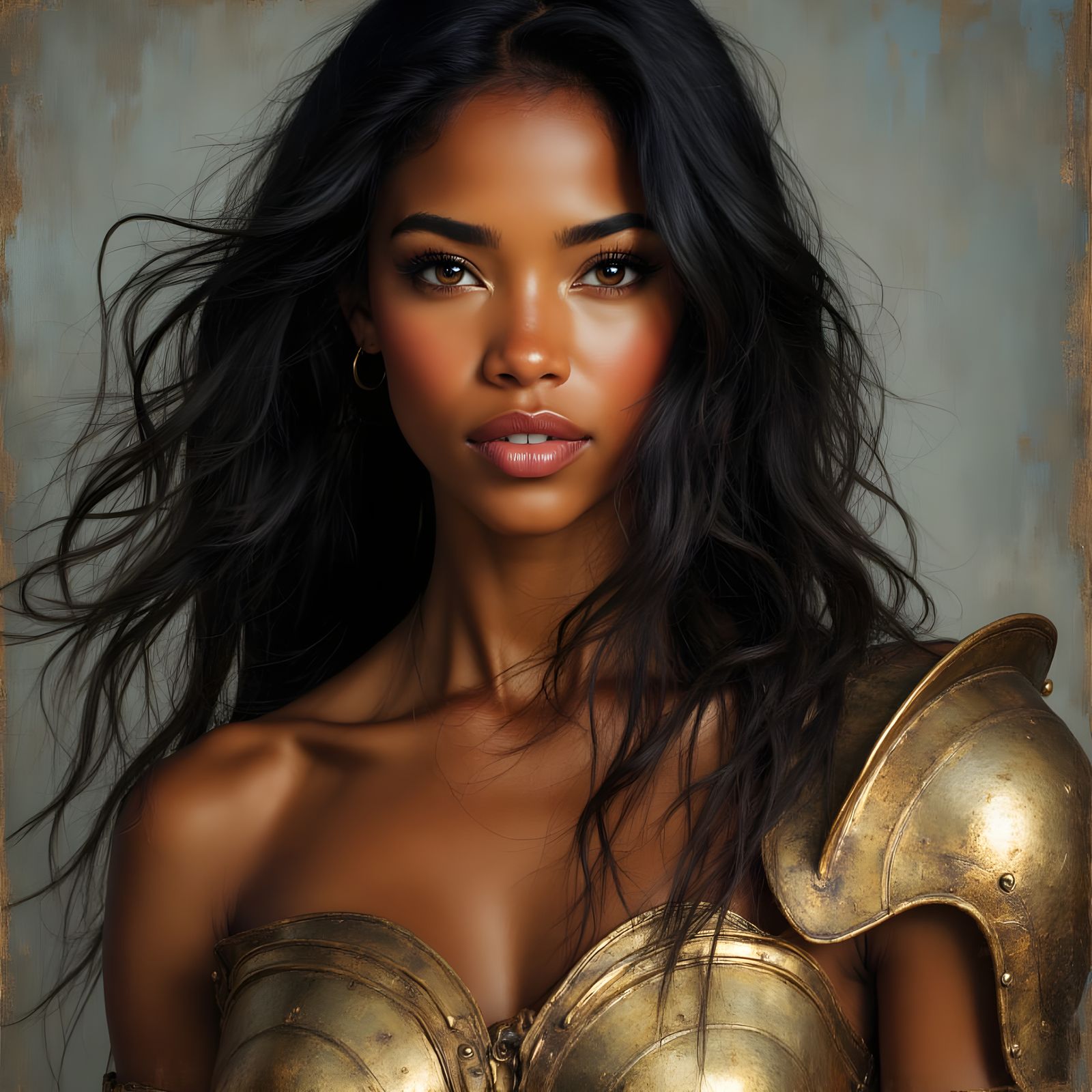 Warrior Goddess Kelly Rowland in Golden Armor as Painted Art