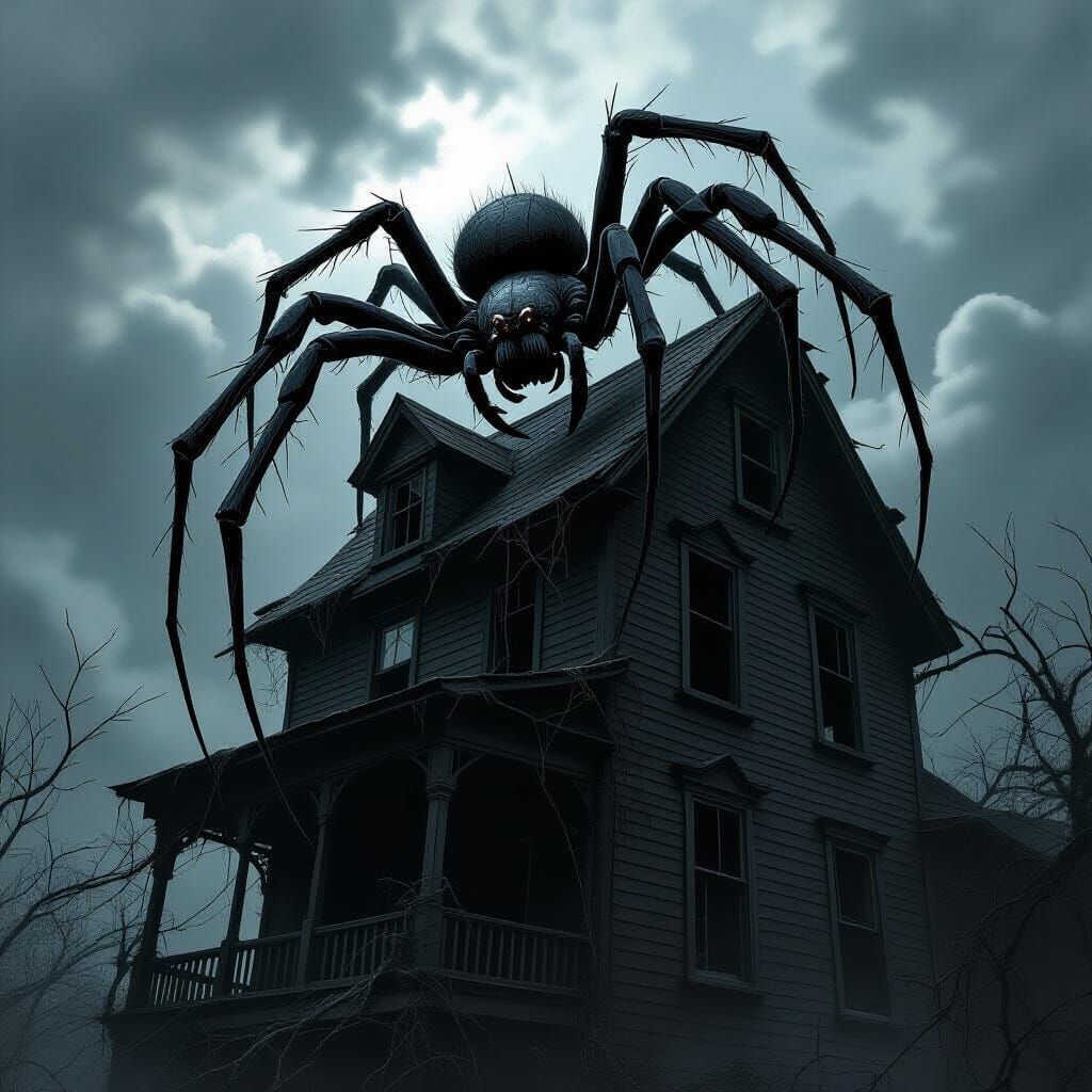 Giant Spider in Exosuit Climbs Haunted House