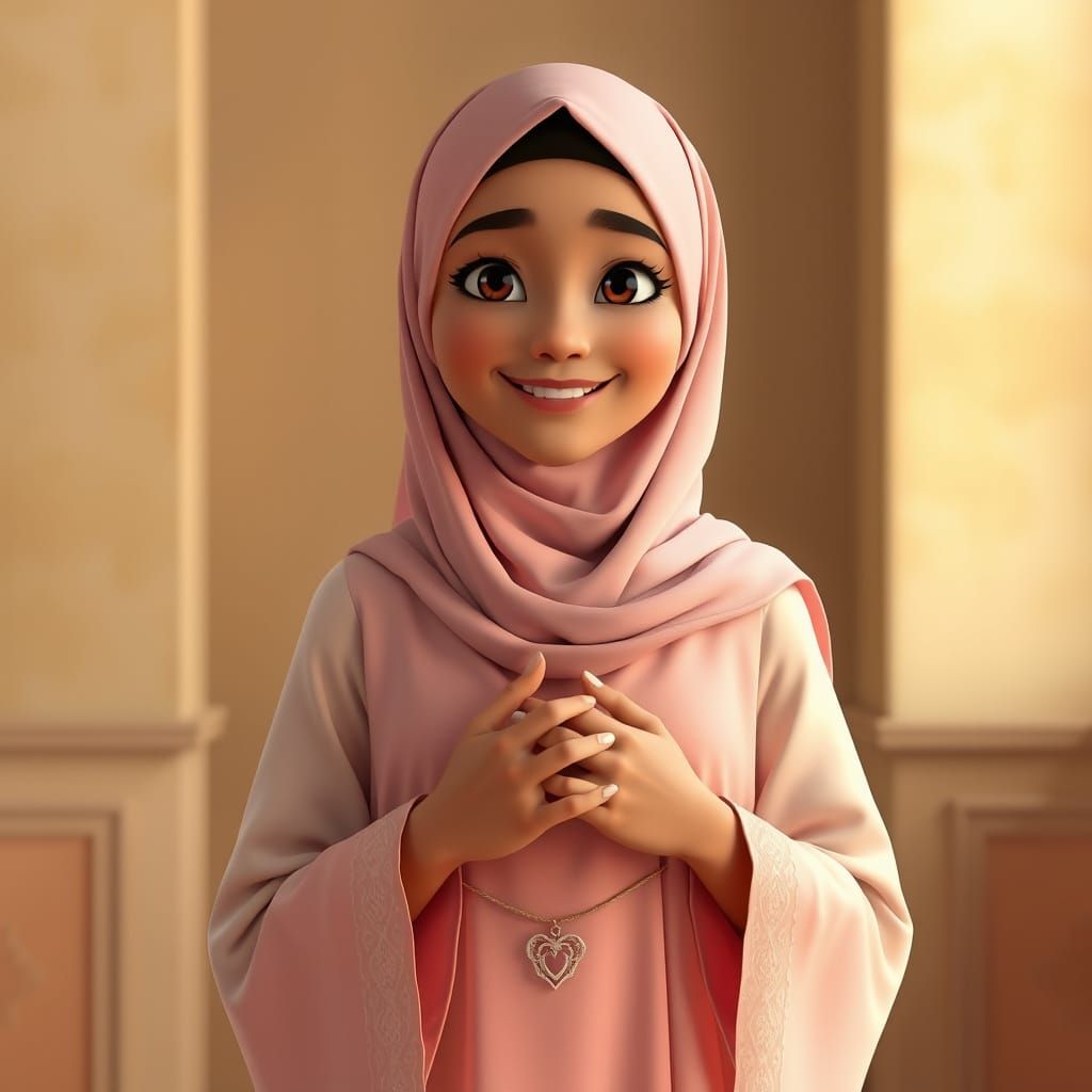 Elegant Muslimah in Disney Pixar Style