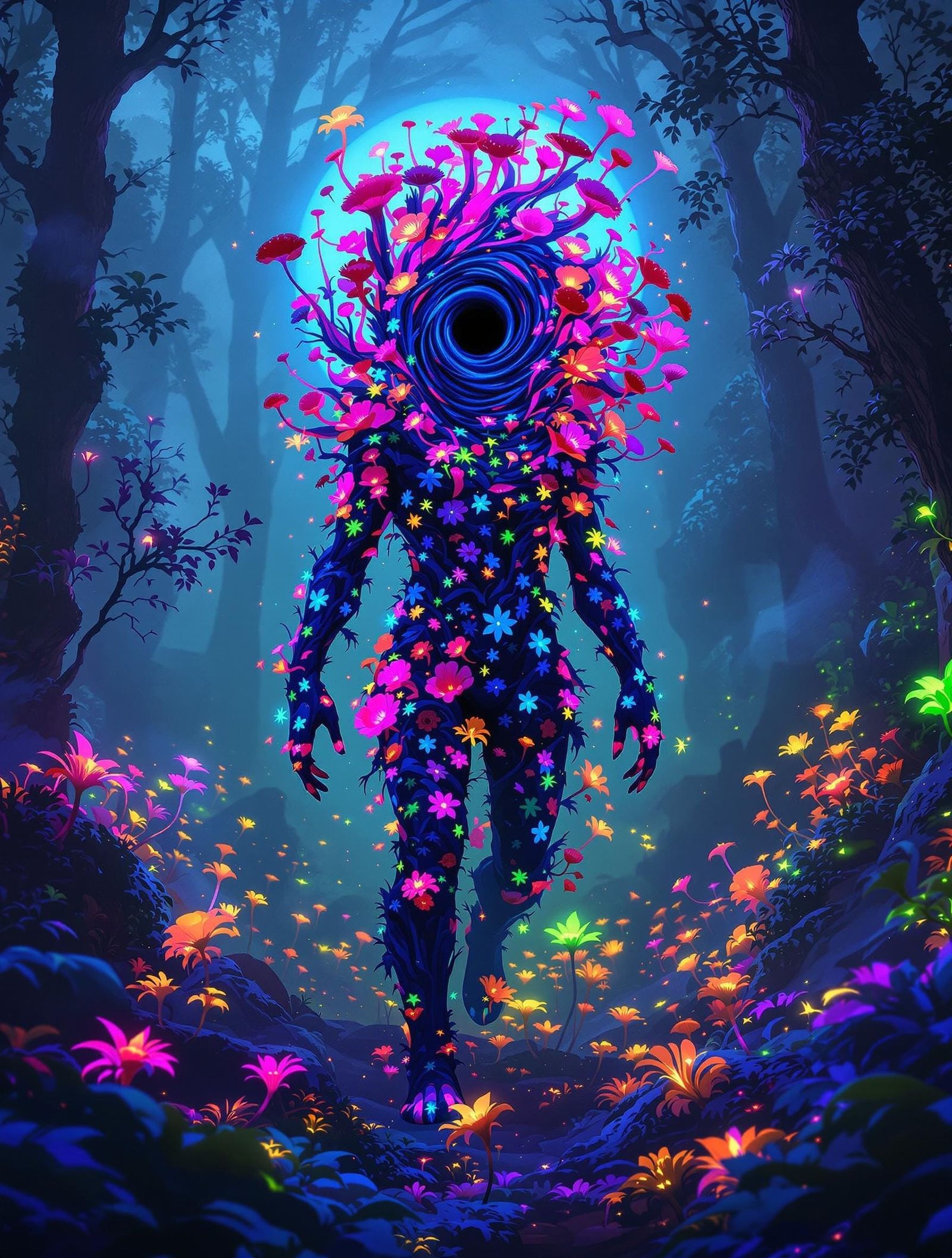 Surreal Woodland Creature Radiates Ethereal Bloom in Neon-In...