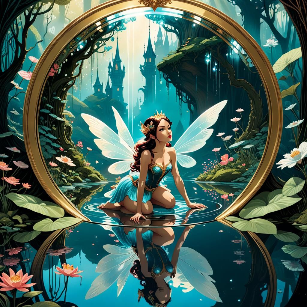 Fairy Princess and Mirrored Reflection in Digital Art