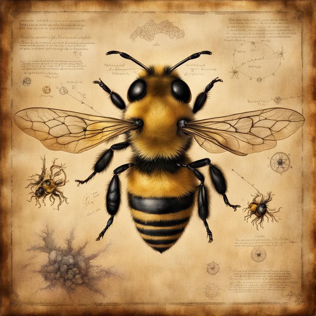 Vintage Parchment Reveals Scientific Bee Diagram