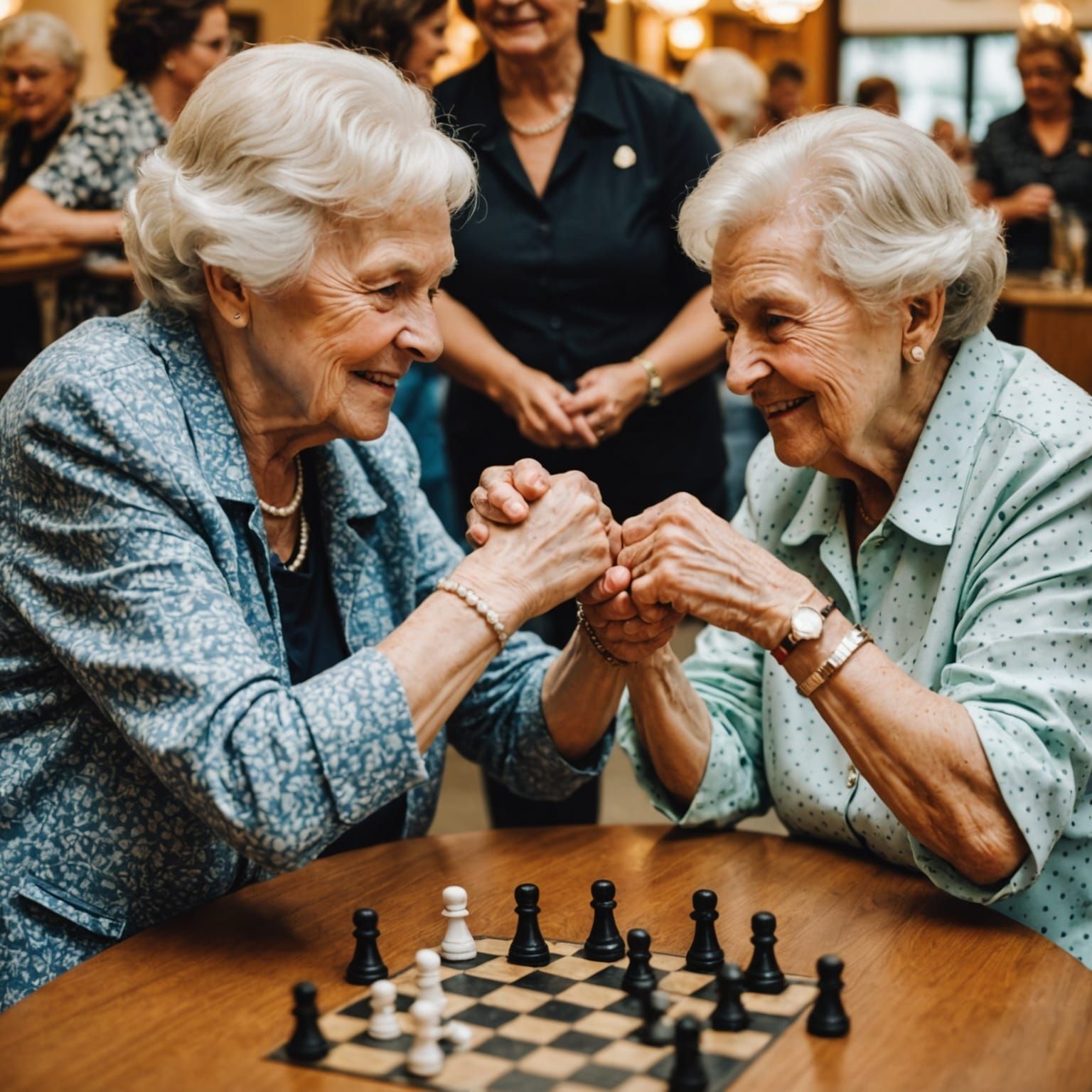Two Old Ladies Arm Wrestling Match