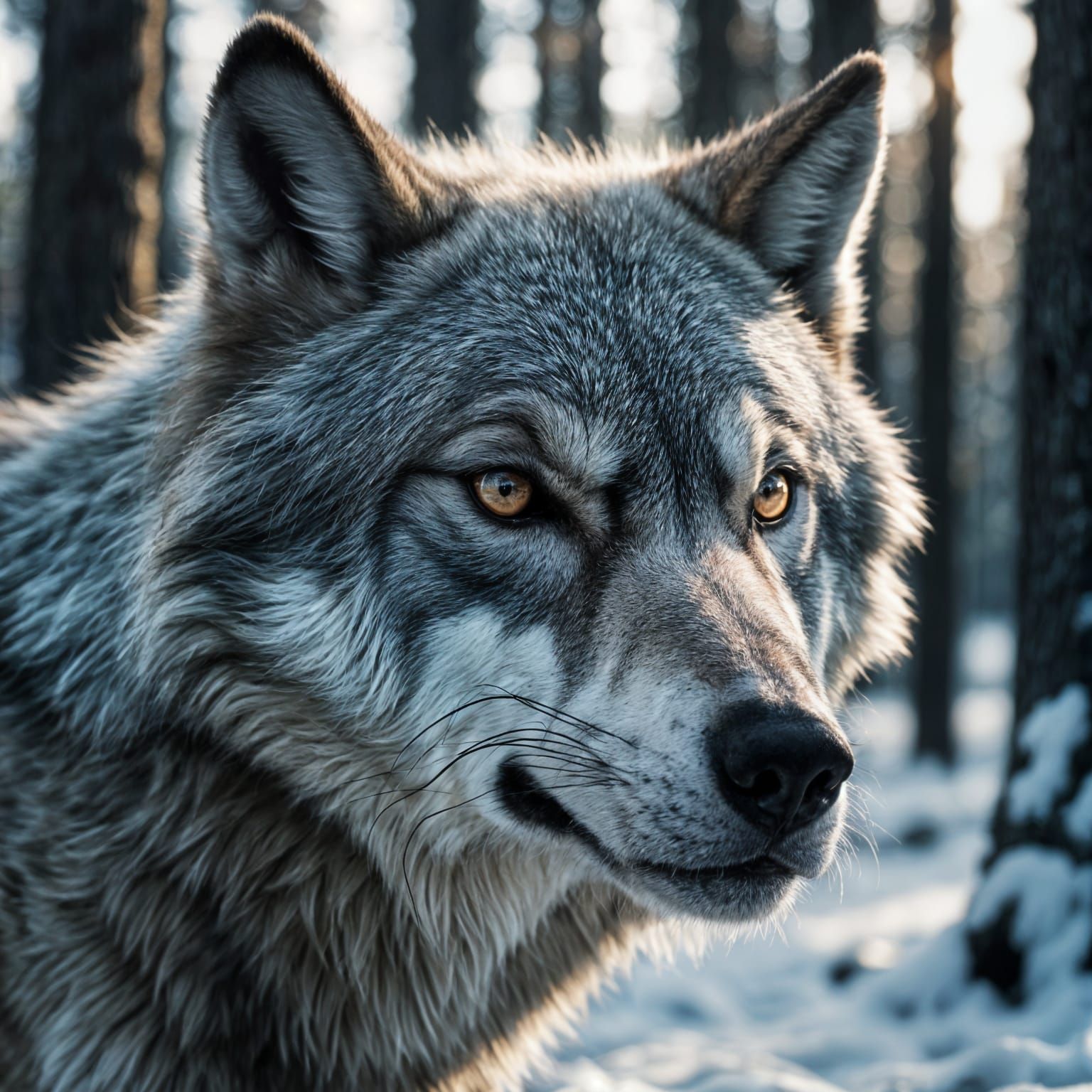 Powerful Grey Wolf Hunting in Frozen Forest