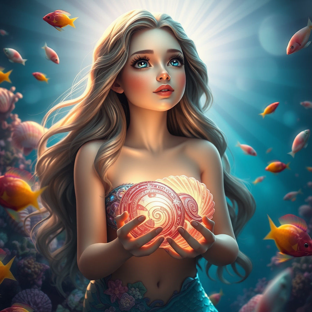 Ethereal Mermaid in Ocean Depths: Digital Art