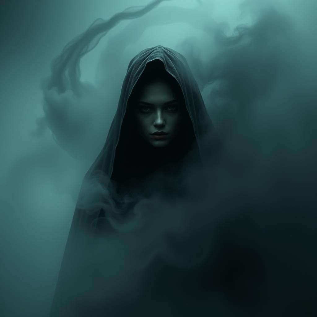 Mystical Woman in Shadowy Fog, Dark Surrealism