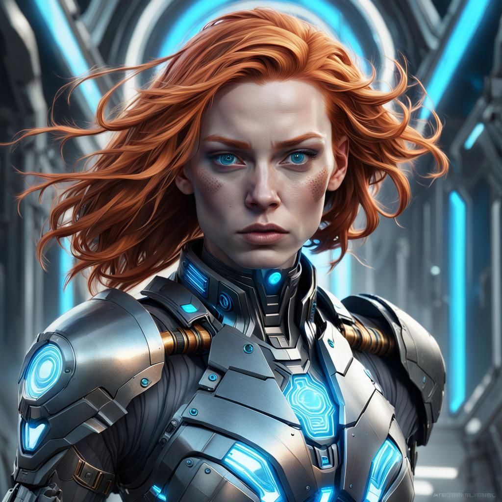 Futuristic Ginger Runner in Gunmetal Grey Armor