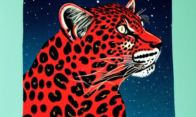 Red Leopard Gazing at Night Sky