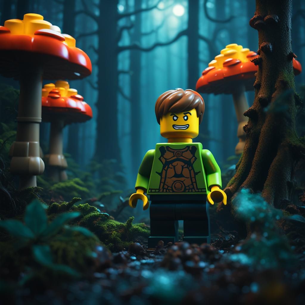 Terrifying Lego Minifigure Emerges from Dark Forest